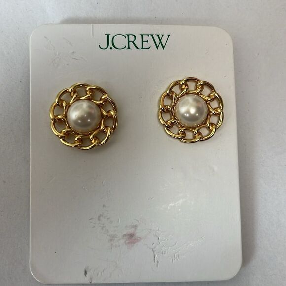 J. Crew CE992 Chainlink pearl studs Earrings NWT - Picture 2 of 7